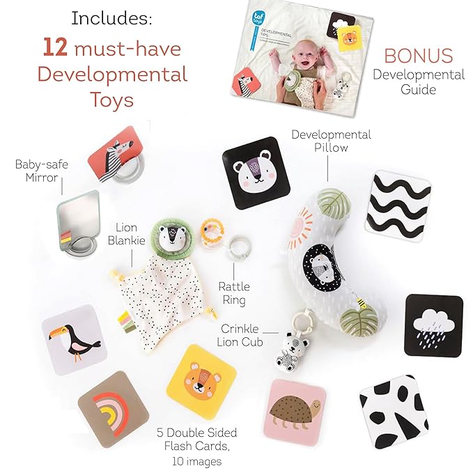 TAF Toys Newborn Developmental Toy Kit, Perfect Baby Shower Gifts for Boys and Girls, Includes 12 Essential Boy and Girl Toys for Learning and Stimulation, Ideal New Baby Gift Basket