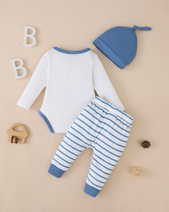 SUNNY PIGGY Baby Boy Clothes Newborn Infant Boys Outfits Romper Hat Pants 3PC Set 0-3 3-6 6-12 12-18 Month Clothing Gift