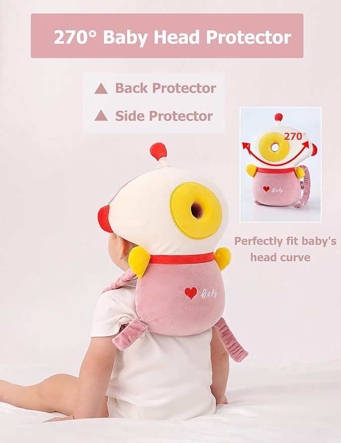 JunNeng Baby Head Protector Backpack Memory Foam, 3-Sided Fall Head Safety Protection, Pink Astronaut