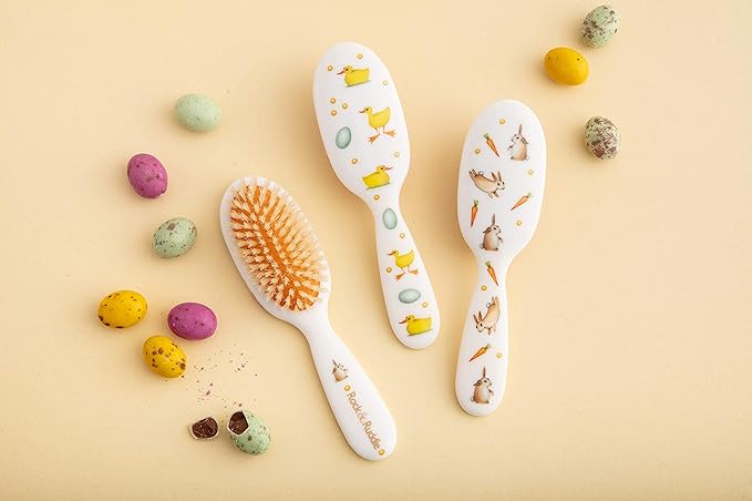 Rock & Ruddle Soft White Natural Boar Bristle Hairbrush for Babies and Young Children. Perfect for Fine Hair Detangling and Smoothing. Little Rabbits Design, Small