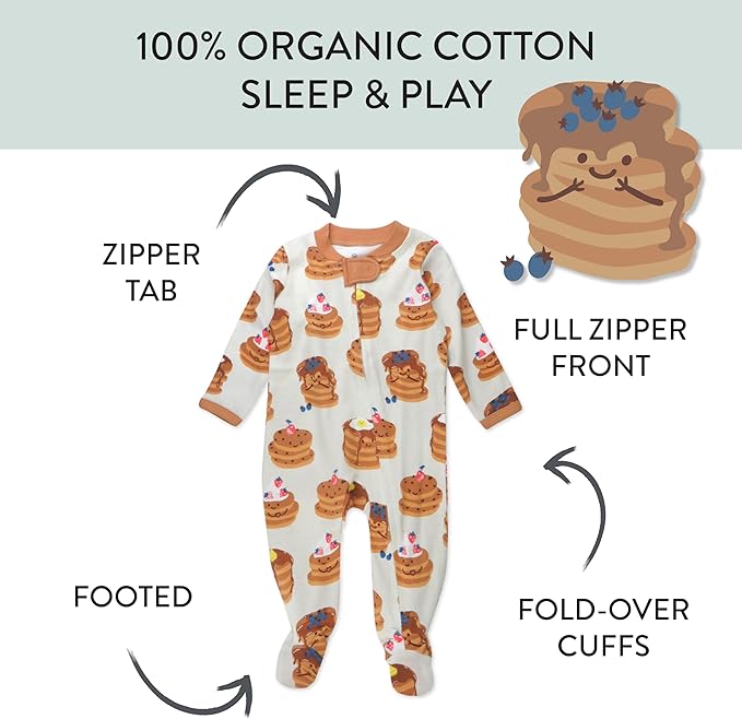 HonestBaby Sleep & Play Footed One-piece Pajama Sleeper 100% Organic Cotton, Baby Boys
