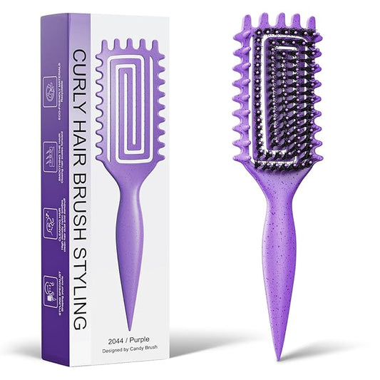Curly Hair Brush, Curl Defining Brush with Soft Boar Bristles Detangling Tangled Glides, Wide-Teeth Design Effortlessly Shaping & Defining Curls, Curling Definer for Wet & Dry Hair (Purple)