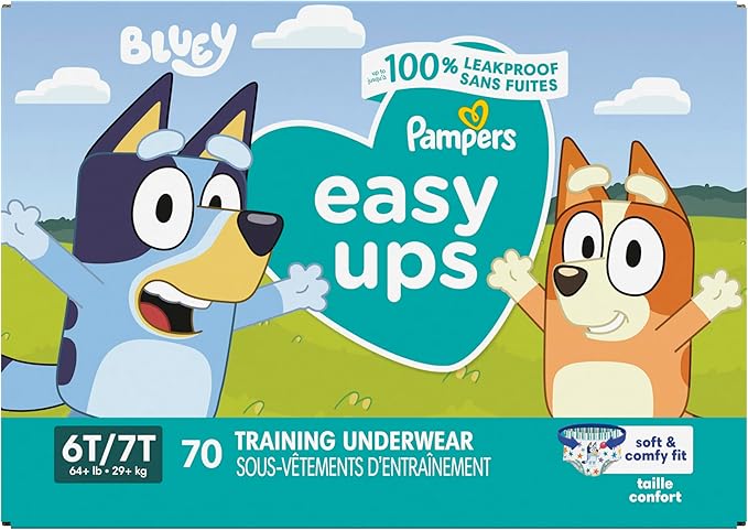 Pampers Training Pants - Easy Ups Boys & Girls Bluey - Size 6T-7T, 70 Count, Children's Potty Underwear