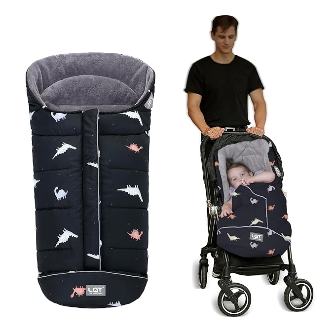 LAT Baby Warm Bunting Bag Universal,Stroller Sleeping Bag Cold Weather,Waterproof Toddler Footmuff(Basic,Black Dinosaur)