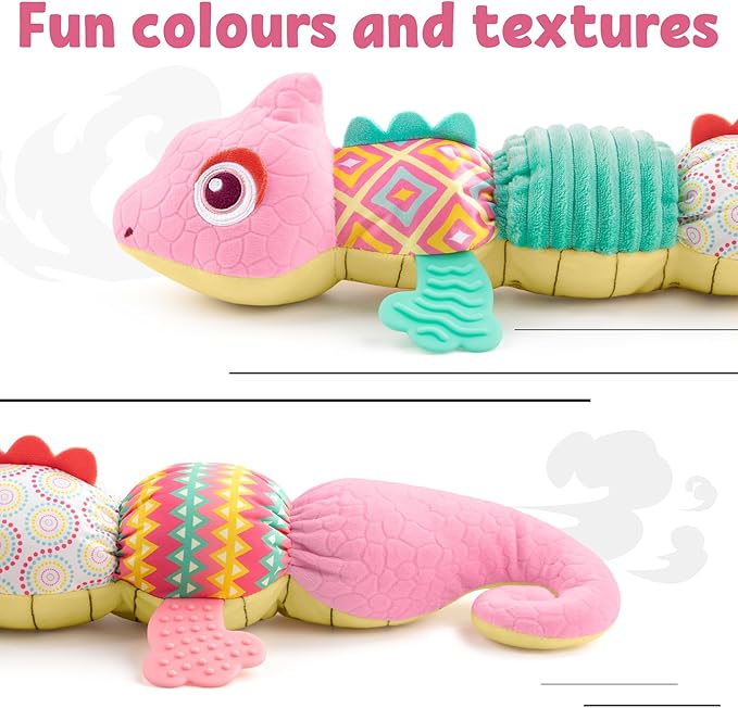 LIGHTDESIRE Baby Toys Musical Dinosaur,Infant Stuffed Animal Toys with Crinkle and Rattles,Soft Sensory Toys with Textures for Tummy Time Newborn Boys Girls 0 3 6 12 Months(Pink)