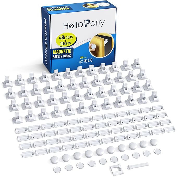 Cabinet Locks for Babies（48Locks+10Keys) Magnetic Child Locks for Cabinets Baby Proofing Cabinets-HelloPony