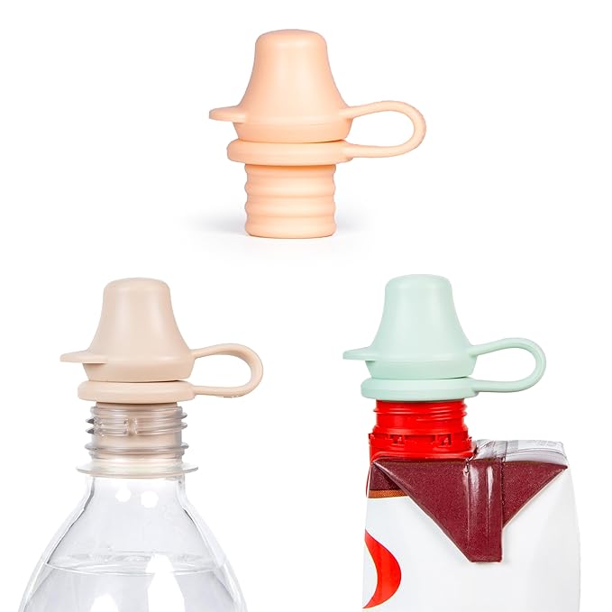 Original Water Bottle Topper for Toddlers – 100% Silicone Sippy Top Spout with Protective Cap makes the Bottle Top a Spill Proof Lid for Kids and Adults - 3 Pack - Pastel