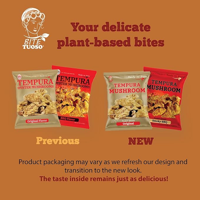 BITETUOSO Tempura Oyster Mushroom Chips Duo Pack – BBQ & Original Flavors – 1.41 oz Bags (Pack of 6) – Crunchy Vegan Snack, Plant-Based, Dairy-Free, On-the-Go Savory Gourmet Chips