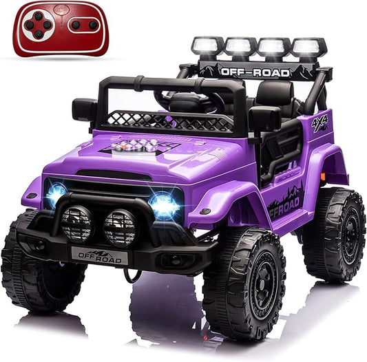 GarveeLife 12V Kids Ride On Car, Ride On Toy for Kids Ages 37-96 Months, Electric Truck with 5MPH Max Speed, Remote Control, Steering Wheel, Accelerator Pedal, Treaded Tires, Music and Story, Purple