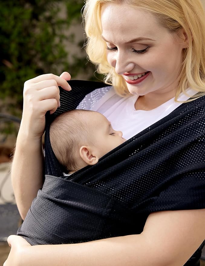 Momcozy Baby Carrier AirMesh - The Perfect Summer Water Sling for Newborns to Toddler 8-35 lbs - Cooling, Breathable and Lightweight Baby Wrap, Nice for Summer, Pool, Beach, Swimming, Black