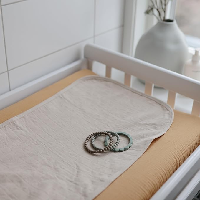 mushie Waterproof Changing Pad Liners | 100% Organic Cotton | Set of 3 (Natural Check Combo)