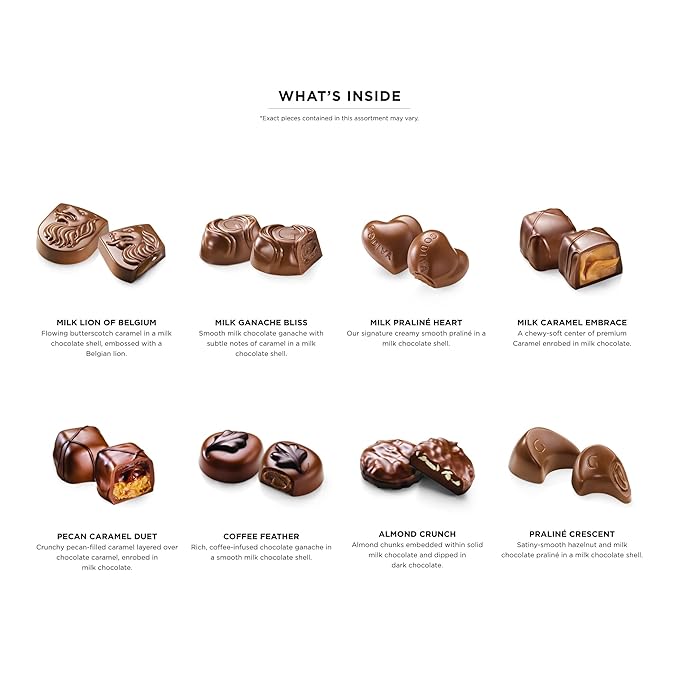 Godiva Nuts and Caramel Chocolate Gift Box- Praline in Milk, White and Dark Chocolate, Assorted Chocolate Candy Gift Basket for Congratulations, Birthday and Anniversary, Gold Ribbon, 18-Piece