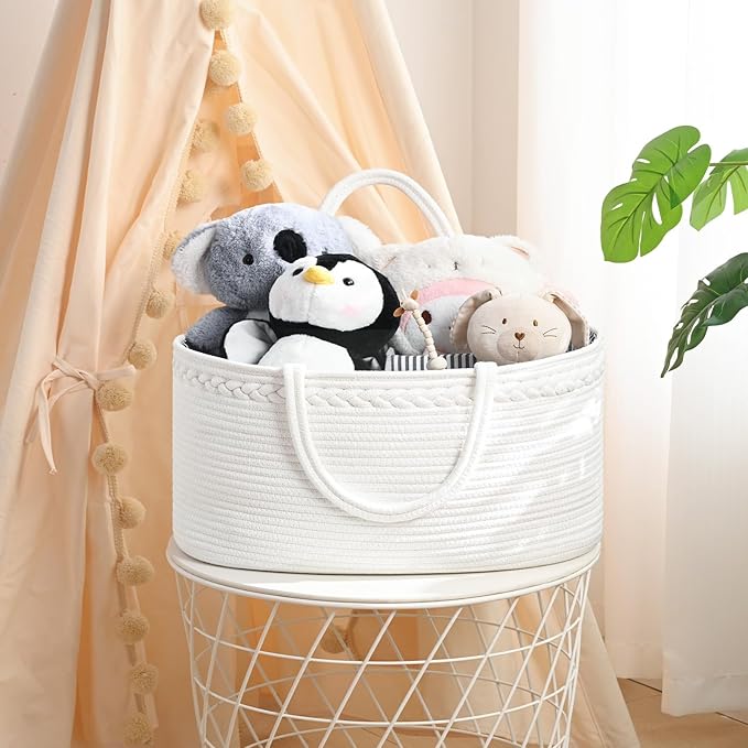 Baby Diaper Caddy Organizer, Cotton Rope Diaper Basket, Changing Table Storage Caddy With Removable Divider, Baby Basket for Nursery, Car, Diapers, Baby Shower Gifts for Newborn