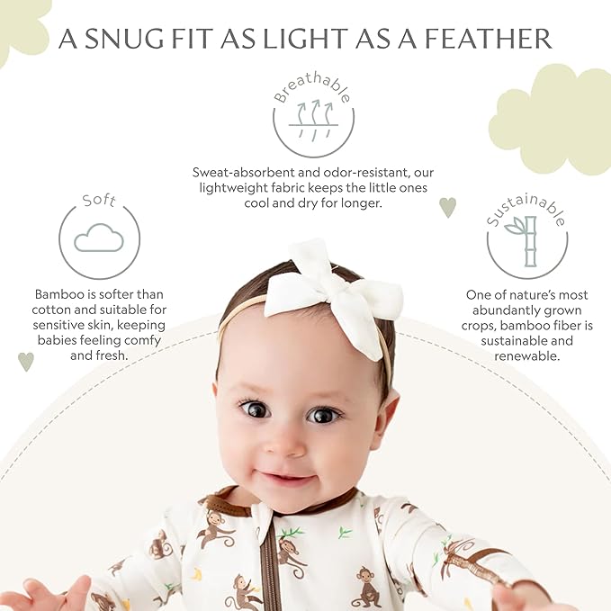 Bamboo Little Soft Baby Footie Pajamas, Baby Clothes, Newborn Sleepers, 95% Viscose and 5% Spandex, 0-24 Months