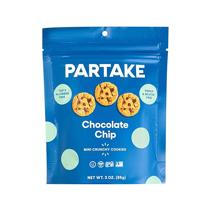 Partake Gluten Free Crunchy Chocolate Chip & Vanilla Sprinkle Cookies Variety Pack - Vegan - Free From the Top 9 Allergens Including Dairy, Wheat, Soy, Eggs, & Peanuts - Non GMO - Safe School & Office Snack (4 Pack, 4oz Resealable Bags)
