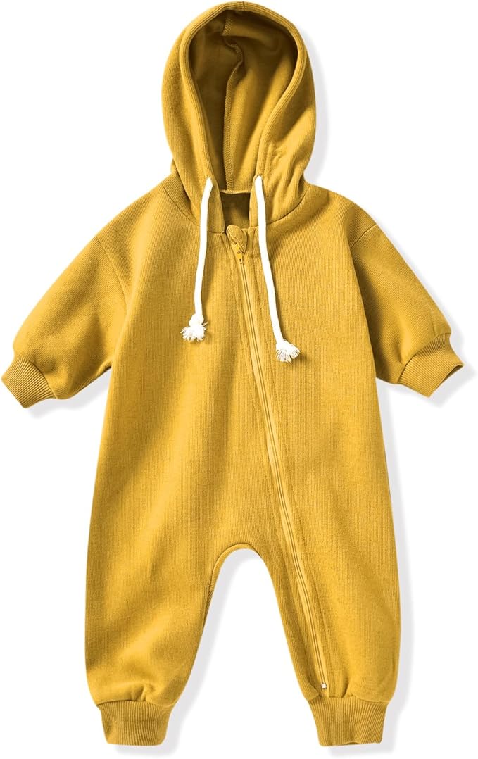 Unutiylo Unisex Baby Boys Girls Long Sleeve Infant Baby Zipper Hooded Jumpsuits Romper Loose Outfit Clothes