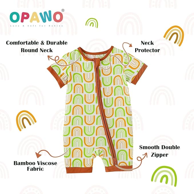 OPAWO Bamboo Baby Pajamas 3 Pack, Double Zipper Bamboo Sleepers for Baby Boy Girl Romper, Toddler Summer Clothes Outfit 0-24M