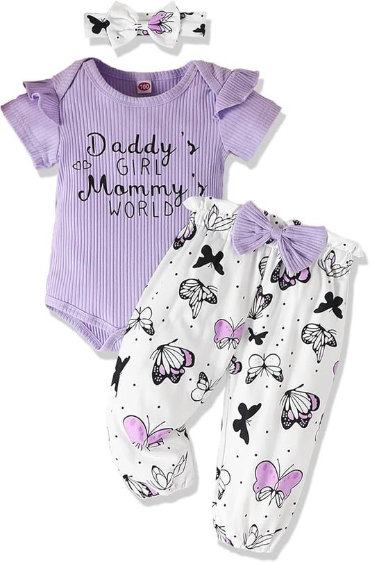 AMAWMW Newborn Baby Girl Clothes Infant Baby Ruffle Romper Pants Summer Outfits 4PCS Gifts Set Toddler Girls' Clothing