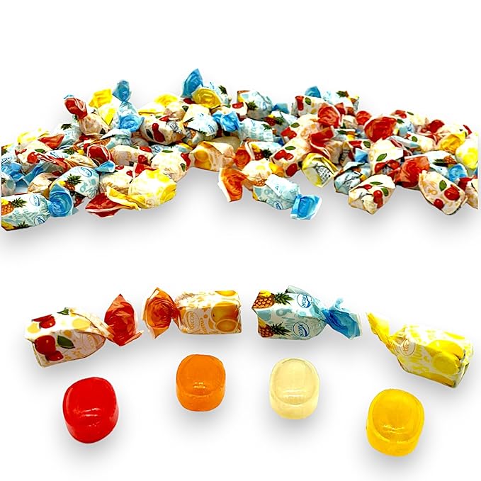 Fruit Filled Hard Candy, Delicious and Flavorful Gourmet Bon Bons Cherry, Orange, Strawberry, Pineapple, and Lemon 1.5 lbs Individually Wrapped for Freshness -Assorted Hard Candy With A Soft Chewy Center Delight-Approx 100 Pieces(24 oz)