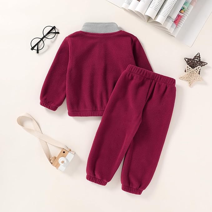 YOUNGER TREE Toddler Boy Girl Clothes Fleece Fall Winter Outfit Baby Long Sleeve Button Sweatshirt and Pants Sweatsuits Set