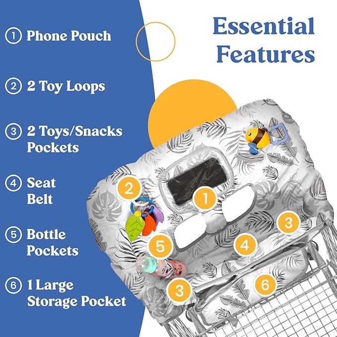 PILLANI Shopping Cart Cover for Baby, High Chair Cover for Restaurant Seat - Grocery Cart Cover for Baby Girl and Boy, Comfortable Cotton Buggy Covers for Babies - Padded Toddler Shopping Cart Cover