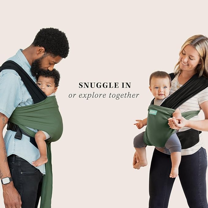 Moby Baby Wrap Carrier Easy-Wrap for Newborns to Toddlers (8-33lbs), Infant Sling Carrier, Lightweight & Hands Free Design for Mom and Dad, Adjustable for All Body Types (Olive/Onyx)