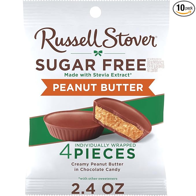 RUSSELL STOVER Sugar Free Peanut Butter Chocolate Candy, 2.4 oz. bag (Pack of 10)