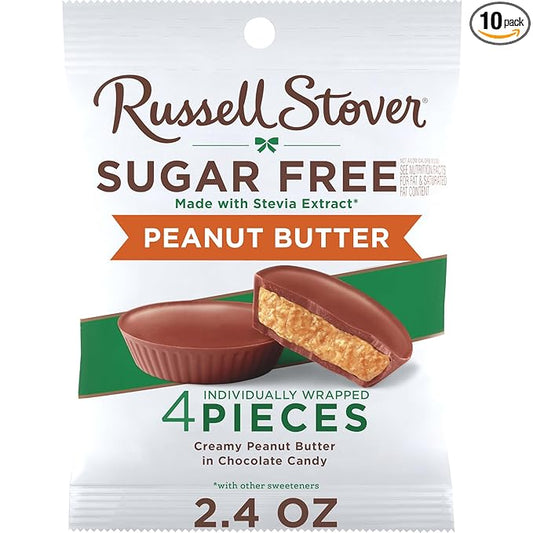 RUSSELL STOVER Sugar Free Peanut Butter Chocolate Candy, 2.4 oz. bag (Pack of 10)