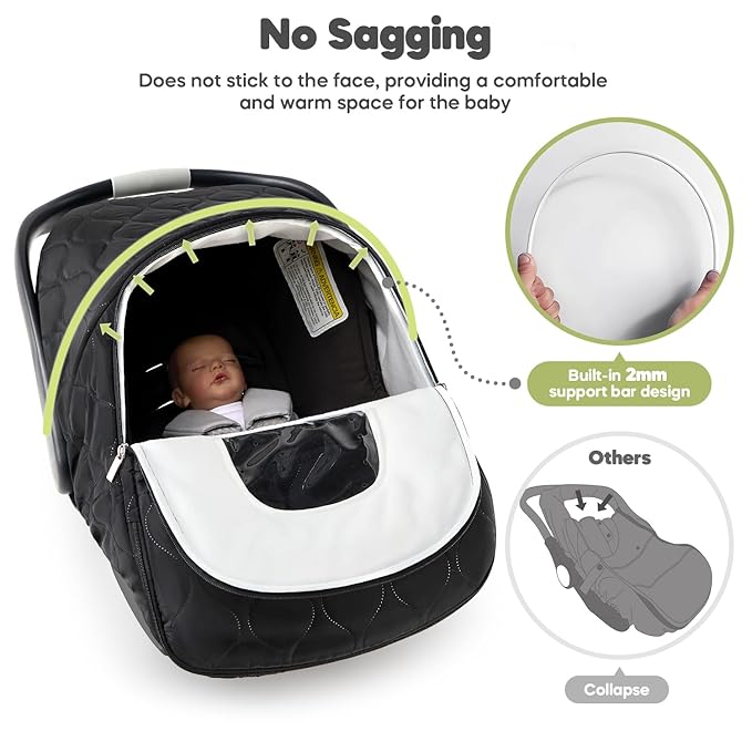 Winter Baby Car Seat Cover, Waterproof, Windproof Warm Fleece Breathable with Full Zipper for Newborn Car Seat, Black