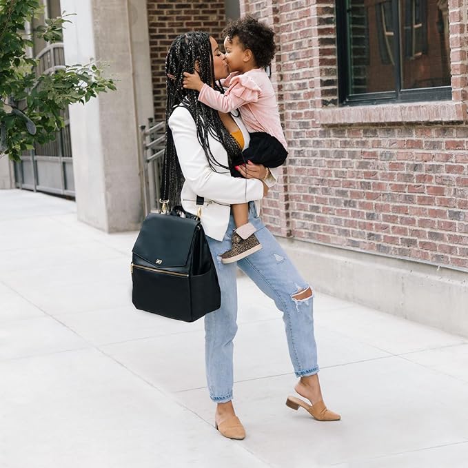Freshly Picked Classic II Diaper Bag Backpack, Wipeable Vegan Leather With Changing Pad, Convertible (Ebony V2)