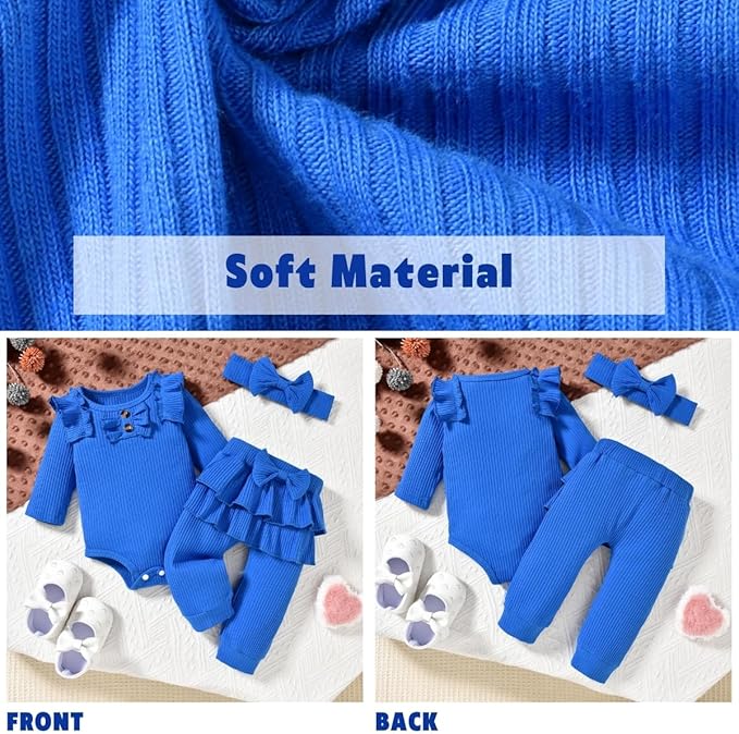 Aalizzwell Preemie Newborn Infant Baby Girls Clothes Ribbed Bodysuit Pants Set Fall Winter Outfits