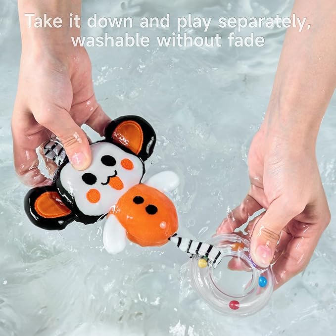 TUMAMA Black and White Baby Stroller Arch Toys, Removable Spiral Hanging Rattle Toys, High Contrast Car Seat and Stroller Toys for Baby 0 3 6 9 12 Months