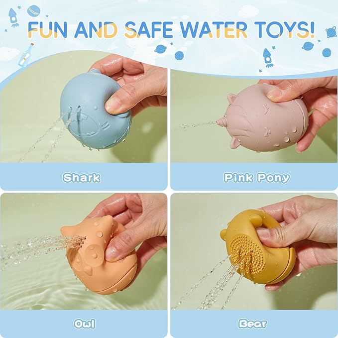 Baby Bath Toys for Kids Ages 1-3,16 Pack Toddlers Bath Toy for 2-4 Mold Free Stackable Boats & Spoons, Easy-Clean & Squeezable Silicone Bath Toys for Babies 6-12 Months Bathtub Water Pool Toys