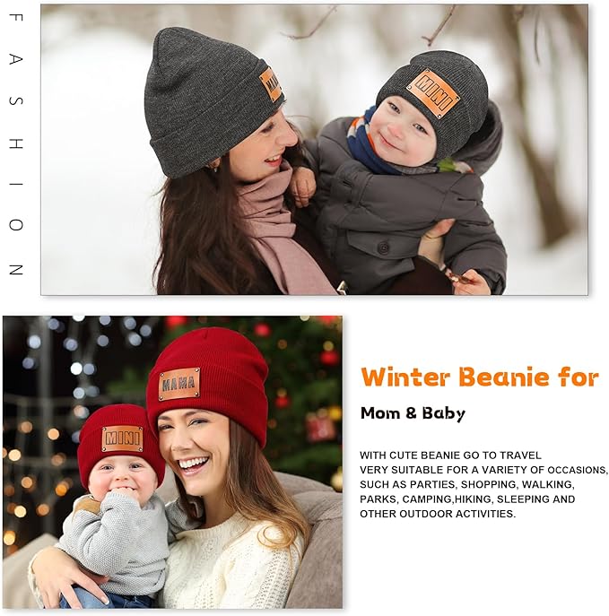 Parent-Child Beanie Hat,Mother & Baby Daughter/Son Winter Warm Knit Hat,Kids Soft Beanie Cap