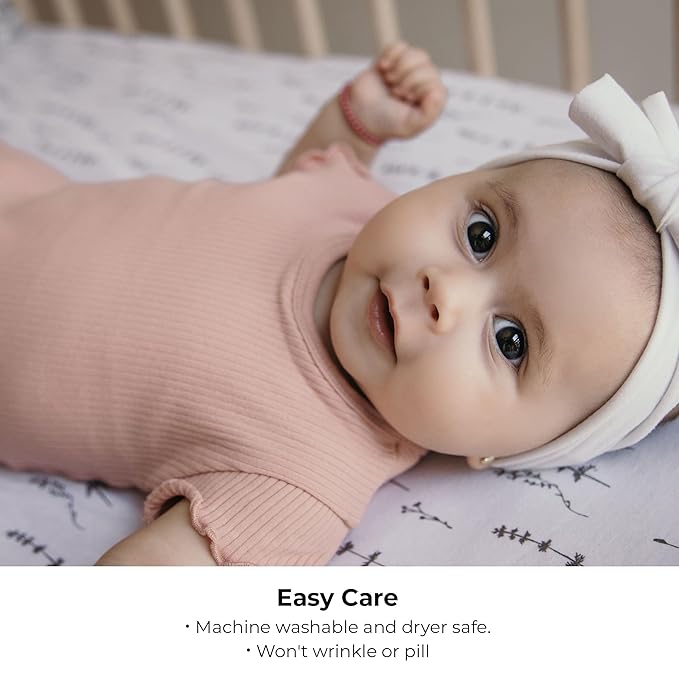 Ely’s & Co. Pack and Play Sheets, for Mini/Portable Crib, 2 Pack Fitted Playpen Play Yard Sheet Set Compatible with Graco Pack n Play, for Baby Boys/Girls, 100% Cotton, Forest Grey Floral, 38”x24”x5”