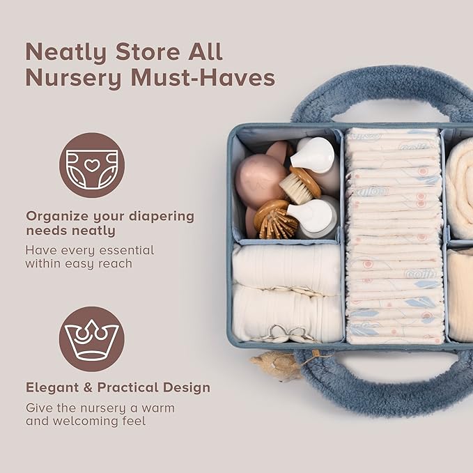 PeraBella Baby Diaper Caddy Organizer with Handle, Boy & Girl Shower Gift Basket, Portable Diaper Storage Basket Bin for Wipes, Newborn Baby Essentials Registry Search Must Haves, Car Caddy Organizer