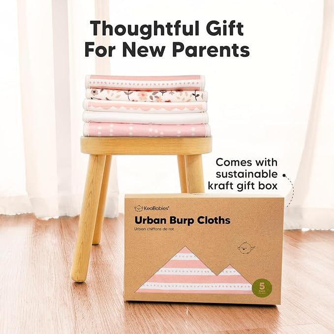 Organic Burp Cloths Baby Boy & Girl - 5-Pack Super Absorbent Cotton Burping Cloths for Babies, Soft & Plush Newborn Spit Up Rags, Infant Towels for Milk Spit Up, Unisex, Large 21" x 10" (Sweet Charm)