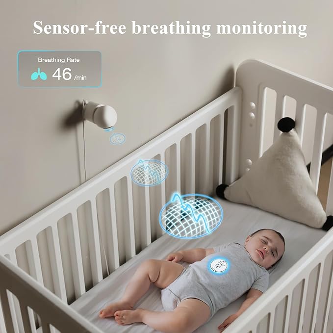 Sense-U AI 2K PTZ Baby Camera Monitor with Sensor-Free Sleep Breathing Movement Detection, Smart Security Indoor Video Camera with Background Audio, Sound Detection, No Monthly Fee, for Peace of Mind