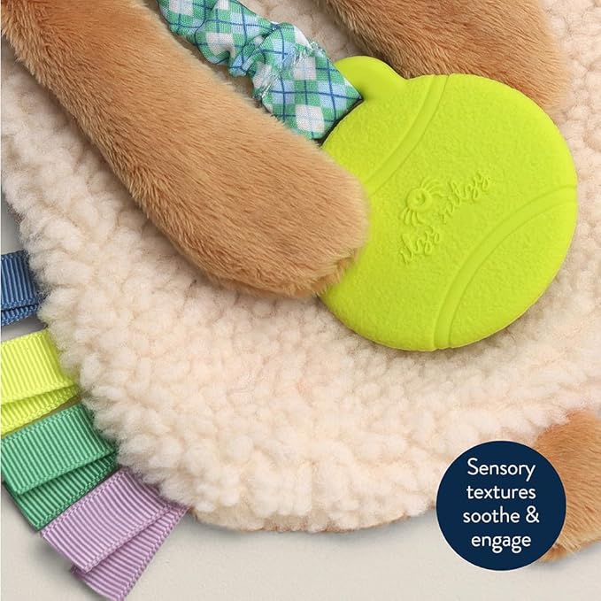 Itzy Ritzy - Itzy Lovey Including Teether - Baby Lovey with Teether, Textured Ribbons & Dangle Arms - Features Crinkle Sound, Sherpa Fabric and Minky Plush (Puppy)