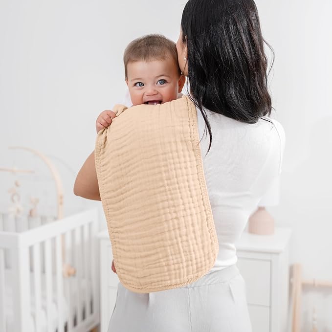 Comfy Cubs Muslin Burp Cloths 20" x 10", Pack of 6 - Large, 6-Layer, Ultra Absorbent 100% Cotton for Baby Drool and Messes - Soft, Safe & Gentle Baby Burp Cloths for Boys & Girls - Cream