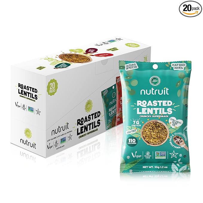 Nutruit Roasted Lentil Snack - Himalayan Salt & Black Pepper Healthy - Vegan, Gluten Free, Non-GMO, High Protein, Healthy On-The-Go, Low Calorie Lentils - 1.2oz Packs (20-Pack)