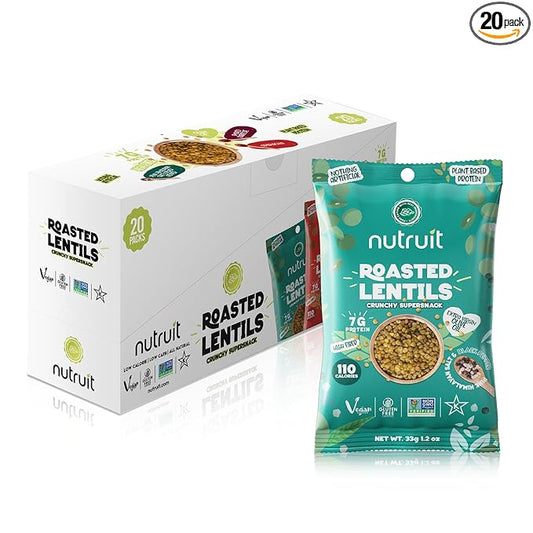 Nutruit Roasted Lentil Snack - Himalayan Salt & Black Pepper Healthy - Vegan, Gluten Free, Non-GMO, High Protein, Healthy On-The-Go, Low Calorie Lentils - 1.2oz Packs (20-Pack)