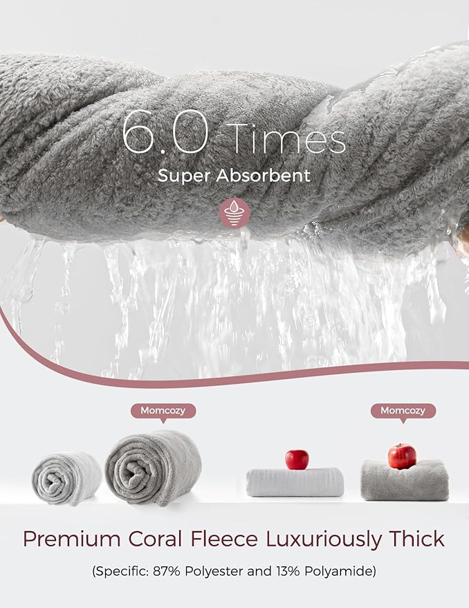 Momcozy Baby Bath Towels with Hooded -Visualize Health Label -Soft & Absorbent Coral Fleece Towel for Comfort & Warm - Bath Essential or Shower Gift for Newborn, Infant,Toddler (Large, 28 x 55 Inch)