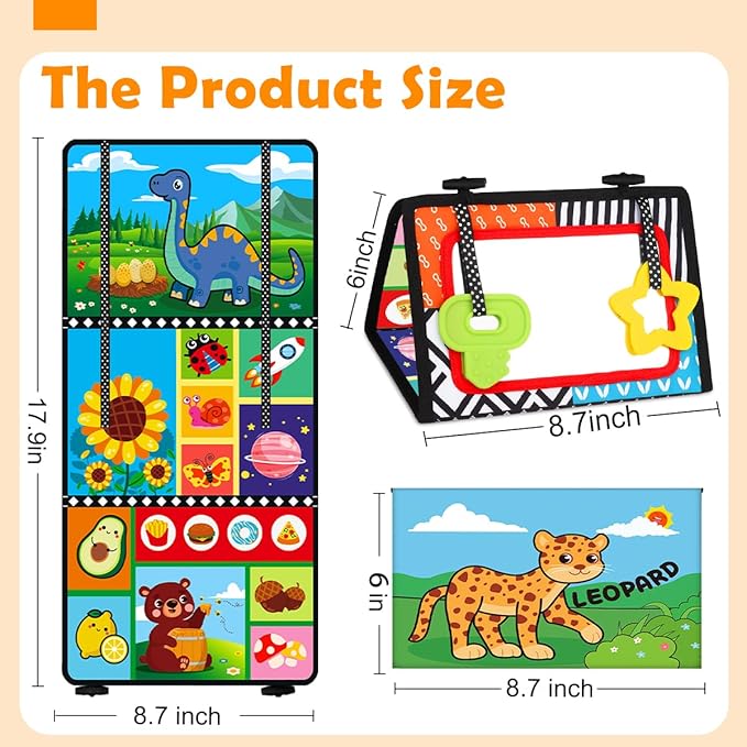 Baby Toys 0-6 Months - Tummy Time Toy Black and White High Contrast Newborn Toys - Baby Mirror with Cloth Book Teether - Montessori Sensory Crinkle Toy for Infant 0-3-6-12 Month Boy Girl Shower Gifts