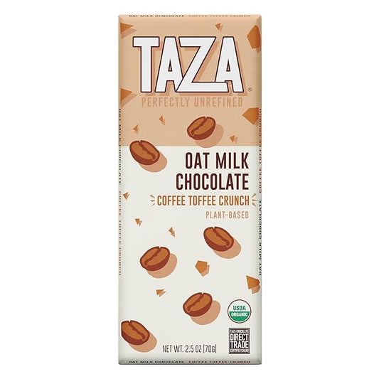 Taza Chocolate Organic Oat Milk Chocolate Bar, Coffee Toffee, 2.5 Ounce (10 Count), Vegan