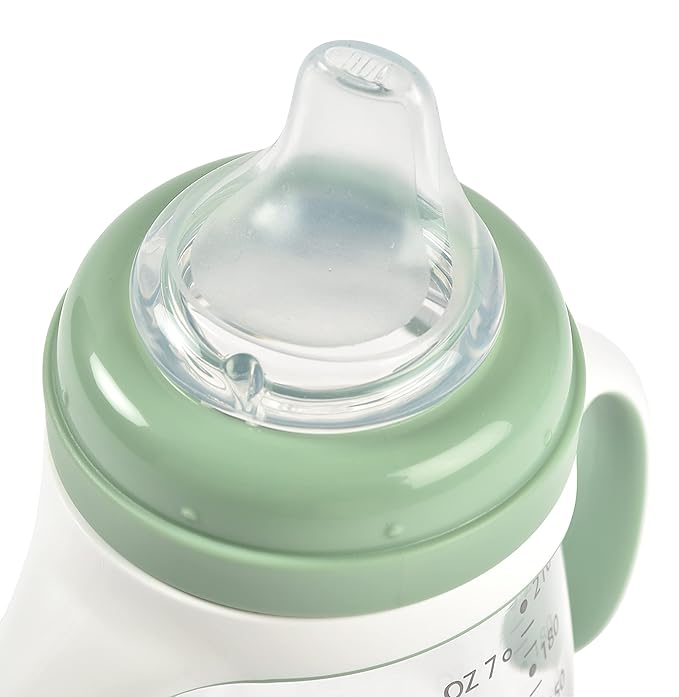 BEABA 2-in-1 Baby Bottle to Transition Sippy Cup, No Spill Sippy Cup, Includes Removable Handles, Silicone Baby Bottle Nipple and Soft Spout, 7 oz (Sage)