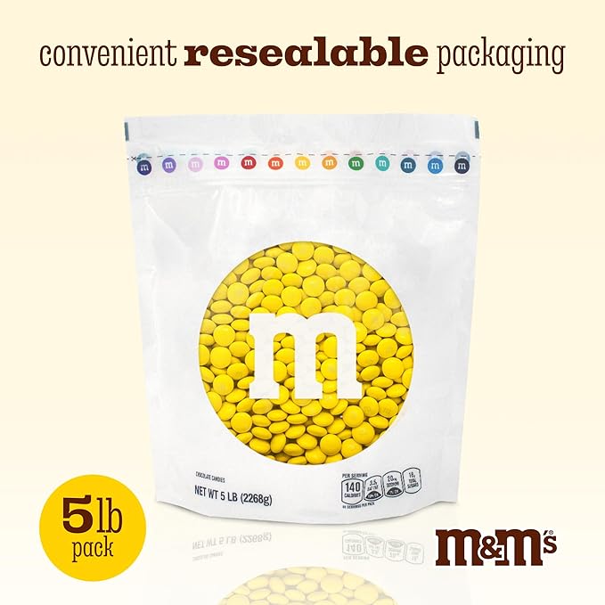 M&M’S WORLD Milk Chocolate Candy, Single Color, Yellow, 5-Pound Bulk Bag (Pack of 1)