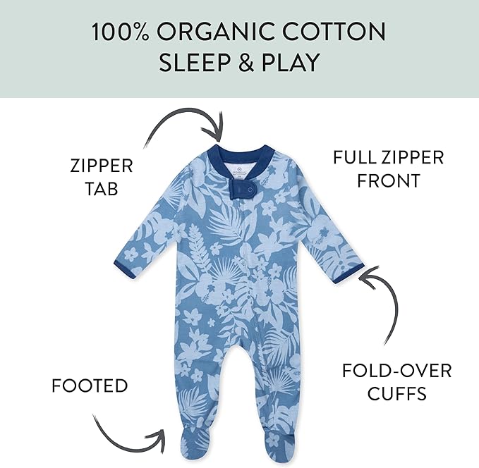 HonestBaby Sleep & Play Footed One-piece Pajama Sleeper 100% Organic Cotton, Baby Boys