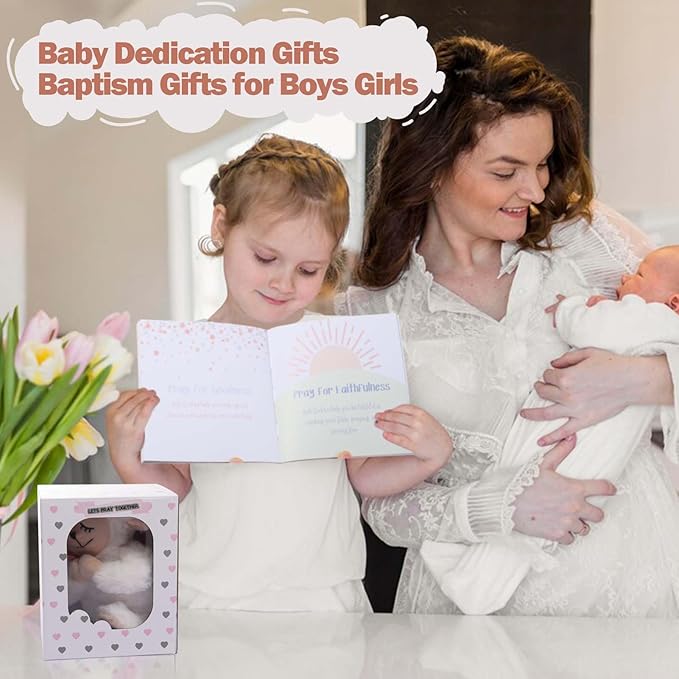 Baptism Gifts for Boys, Christening Dedication Gifts for Boys, Baby Praying Musical Lamb and Prayer Book Gift Set in Keepsake Box - Praying Stuffed Animal