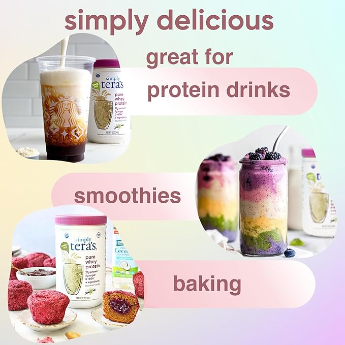 Simply Tera's Pure Whey Protein Powder - Vanilla Whey Protein Powder, Clean & Grass Fed Protein Powder, No Artificial Sweeteners, Non-GMO, Kosher, rBGH-Free, Soy-Free - Bourbon Vanilla, 24 oz